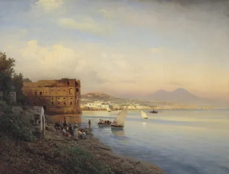 Vista de la bahía de Nápoles con el palacio de la reina Juana